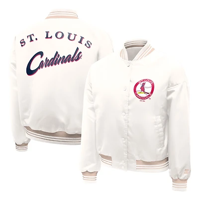 Women's Starter Cream St. Louis Cardinals Fashion Script Satin Full-Snap Varsity Jacket