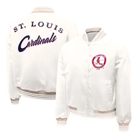 Women's Starter Cream St. Louis Cardinals Fashion Script Satin Full-Snap Varsity Jacket