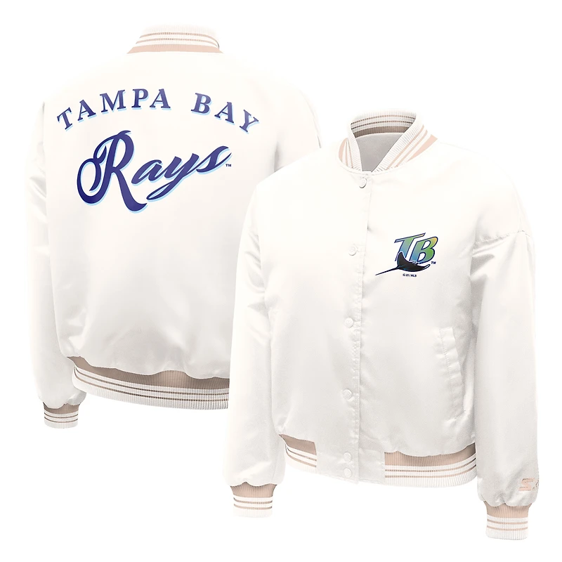 Women's Starter Cream Tampa Bay Rays Fashion Script Satin Full-Snap Varsity Jacket