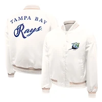 Women's Starter Cream Tampa Bay Rays Fashion Script Satin Full-Snap Varsity Jacket