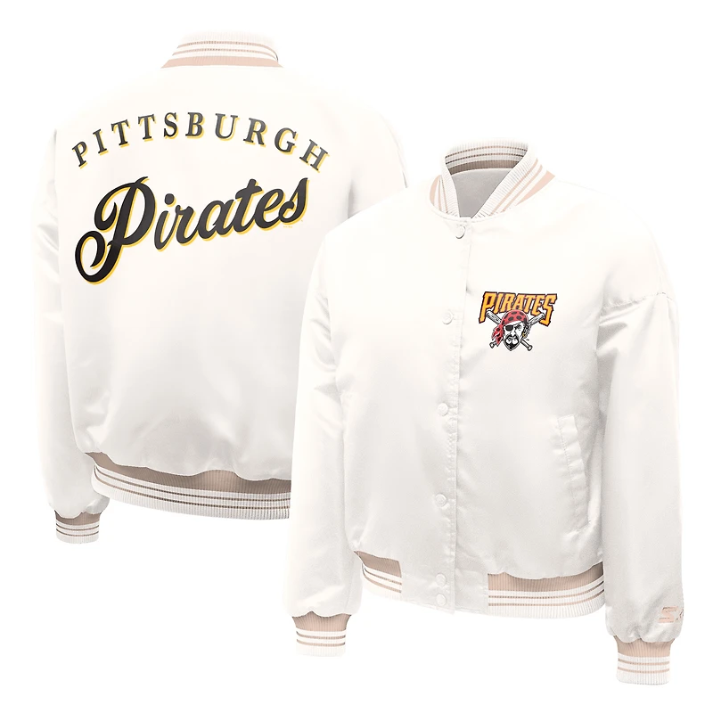 Women's Starter Cream Pittsburgh Pirates Fashion Script Satin Full-Snap Varsity Jacket