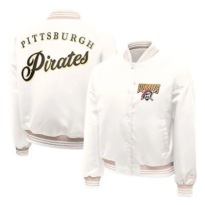 Women's Starter Cream Pittsburgh Pirates Fashion Script Satin Full-Snap Varsity Jacket