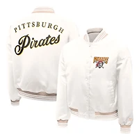 Women's Starter Cream Pittsburgh Pirates Fashion Script Satin Full-Snap Varsity Jacket