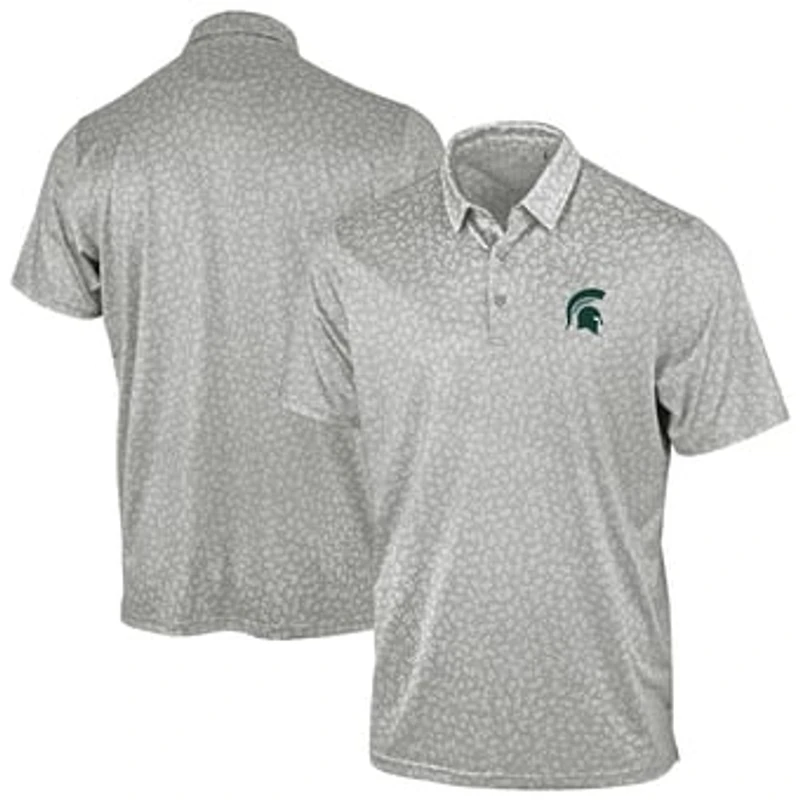 Men's Antigua Gray Michigan State Spartans Mono Floral Polo