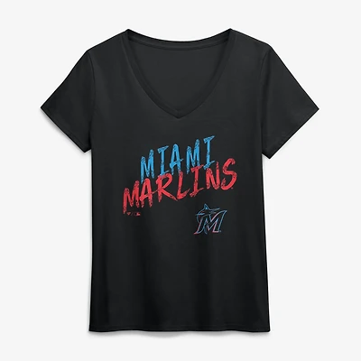 Women's Black Miami Marlins Hustle V-Neck T-Shirt