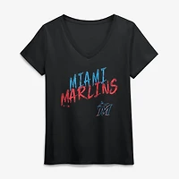 Women's Black Miami Marlins Hustle V-Neck T-Shirt