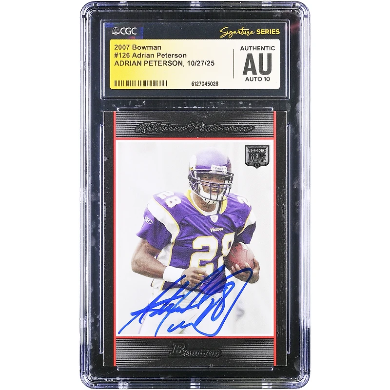 Adrian Peterson Minnesota Vikings Autographed 2007 Bowman #126 CGC Fanatics Witnessed Authenticated Auto 10 Rookie Card