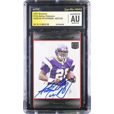 Adrian Peterson Minnesota Vikings Autographed 2007 Bowman #126 CGC Fanatics Witnessed Authenticated Auto 10 Rookie Card