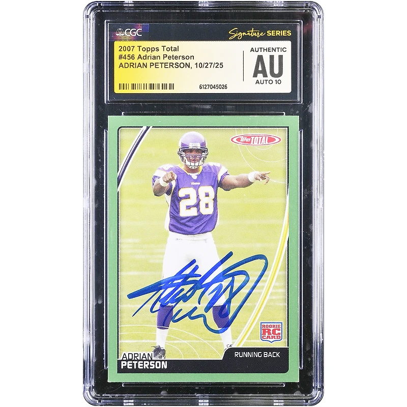 Adrian Peterson Minnesota Vikings Autographed 2007 Topps Total #456 CGC Fanatics Witnessed Authenticated Auto 10 Rookie Card
