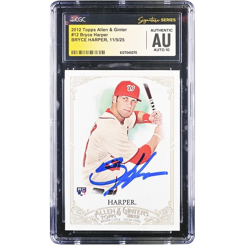 Bryce Harper Washington Nationals Autographed 2012 Topps Allen & Ginter #12 CGC Fanatics Witnessed Authenticated Auto 10 Rookie Card