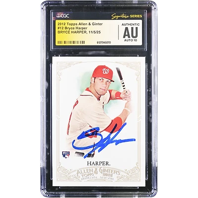 Bryce Harper Washington Nationals Autographed 2012 Topps Allen & Ginter #12 CGC Fanatics Witnessed Authenticated Auto 10 Rookie Card