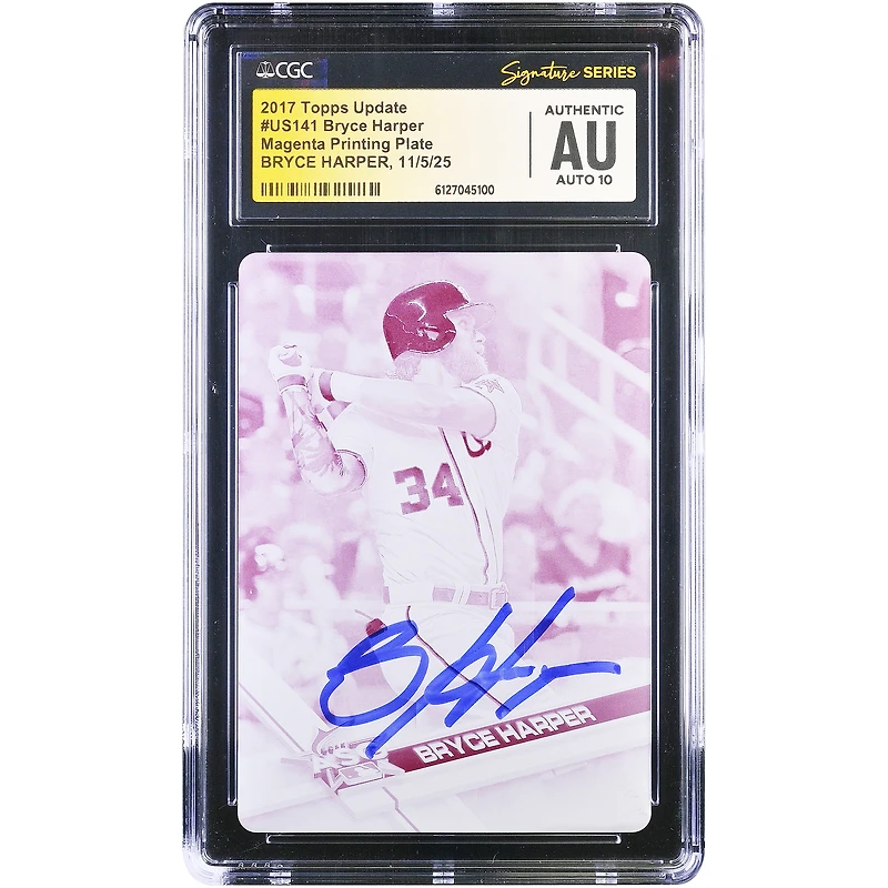 Bryce Harper Washington Nationals Autographed 2017 Topps Update Magenta Printing Plate #US141 #1/1 CGC Fanatics Witnessed Authenticated Auto 10 Card