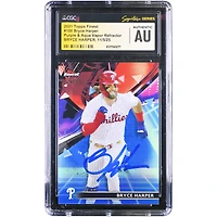 Bryce Harper Philadelphia Phillies Autographed 2021 Topps Finest Purple & Aqua Vapor Refractor #100 #/250 CGC Fanatics Witnessed Authenticated Card