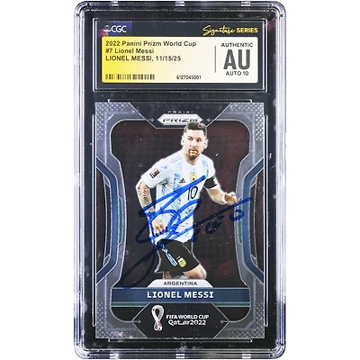 Lionel Messi Argentina National Team Autographed 2022 Panini Prizm World Cup Qatar #7 CGC Fanatics Witnessed Authenticated Auto 10 Card