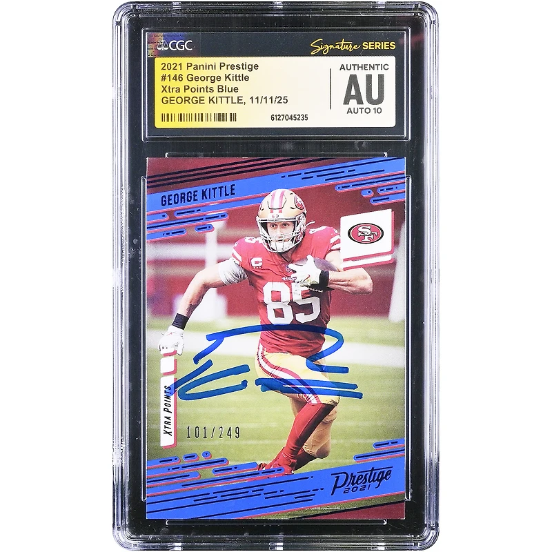 George Kittle San Francisco 49ers Autographed 2021 Panini Prestige Xtra Points Blue #146 #/249 CGC Fanatics Witnessed Authenticated Auto 10 Card