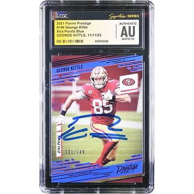 George Kittle San Francisco 49ers Autographed 2021 Panini Prestige Xtra Points Blue #146 #/249 CGC Fanatics Witnessed Authenticated Auto 10 Card