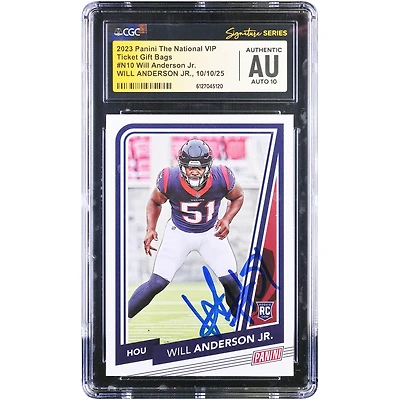 Will Anderson Jr. Houston Texans Autographed 2023 Panini The National VIP #N10 CGC Fanatics Witnessed Authenticated Auto 10 Rookie Card