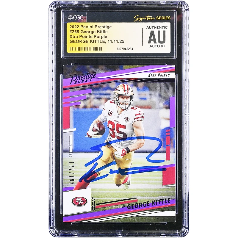 George Kittle San Francisco 49ers Autographed 2022 Panini Prestige Xtra Points Purple #268 #/199 CGC Fanatics Witnessed Authenticated Auto 10 Card