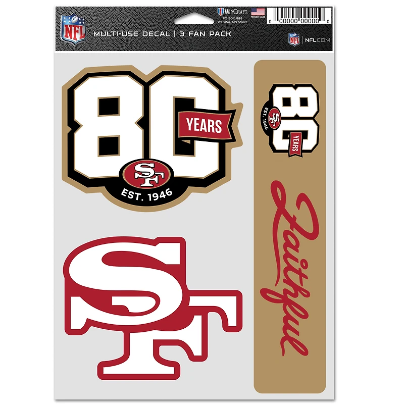 WinCraft San Francisco 49ers 80th Anniversary Three-Pack Fan Decal Sheet