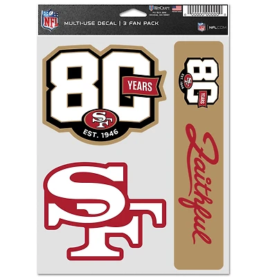 WinCraft San Francisco 49ers 80th Anniversary Three-Pack Fan Decal Sheet