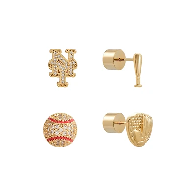 New York Mets Glam Day 4-Pack Post Back Earrings Set