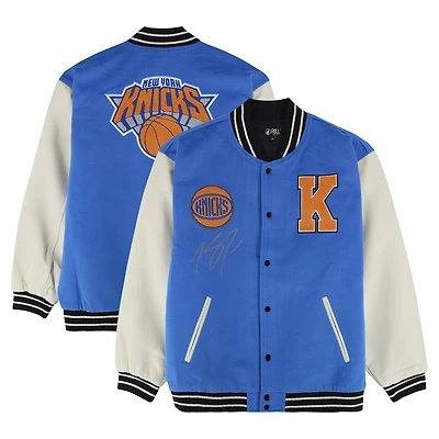 Karl-Anthony Towns New York Knicks Autographed Cream/Blue FISLL Unisex Full-Snap Varsity Jacket