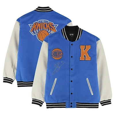 Jalen Brunson New York Knicks Autographed Cream/Blue FISLL Unisex Full-Snap Varsity Jacket