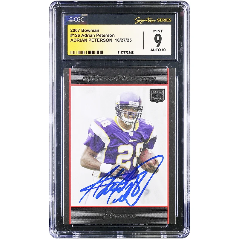 Adrian Peterson Minnesota Vikings Autographed 2007 Bowman #126 CGC Authenticated 9/10 Rookie Card