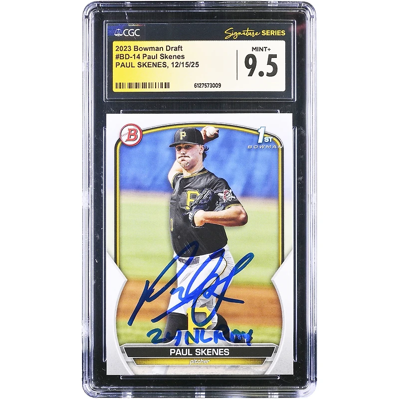 Paul Skenes Pittsburgh Pirates Autographed 2023 Topps Bowman Draft 1st Bowman #BD-14 CGC Authenticated Mint 9.5 Card with "24 NL ROY" Inscription
