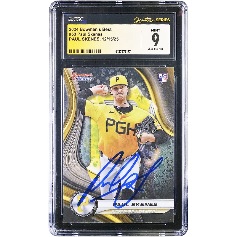 Paul Skenes Pittsburgh Pirates Autographed 2024 Topps Bowman's Best #53 CGC Authenticated 9/10 Rookie Card
