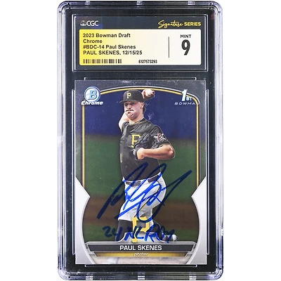 Paul Skenes Pittsburgh Pirates Autographed 2023 Topps Bowman Draft Chrome 1st Bowman #BDC-14 CGC Authenticated Mint 9 Card with "24 NL ROY" Inscription