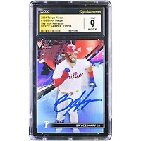 Bryce Harper Philadelphia Phillies Autographed 2021 Topps Finest Sky Blue Refractor #100 #/300 CGC Authenticated 9/10 Card