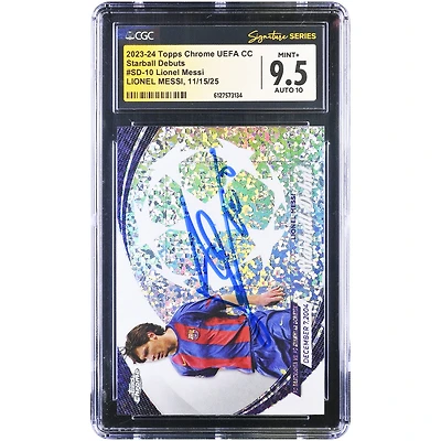 Lionel Messi Barcelona Autographed 2023-24 Topps Chrome UEFA CC Starball Debuts #SD-10 CGC Authenticated 9.5/10 Card
