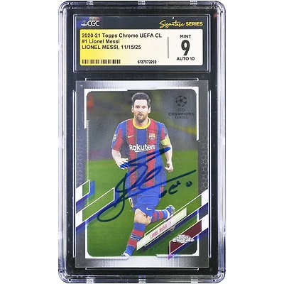 Lionel Messi Barcelona Autographed 2020-21 Topps Chrome Champions League #1 CGC Authenticated /10 Card