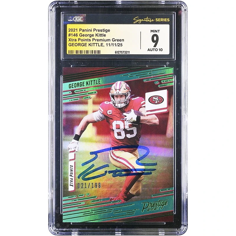 George Kittle San Francisco 49ers Autographed 2021 Panini Prestige Xtra Points Premium Green #146 #/199 CGC Authenticated 9/10 Card