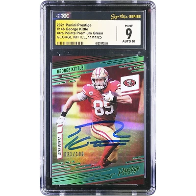 George Kittle San Francisco 49ers Autographed 2021 Panini Prestige Xtra Points Premium Green #146 #/199 CGC Authenticated 9/10 Card