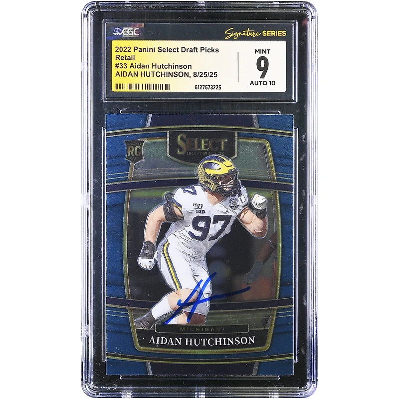 Aidan Hutchinson Michigan Wolverines Autographed 2022 Panini Select Draft Picks #33 CGC Authenticated 9/10 Rookie Card