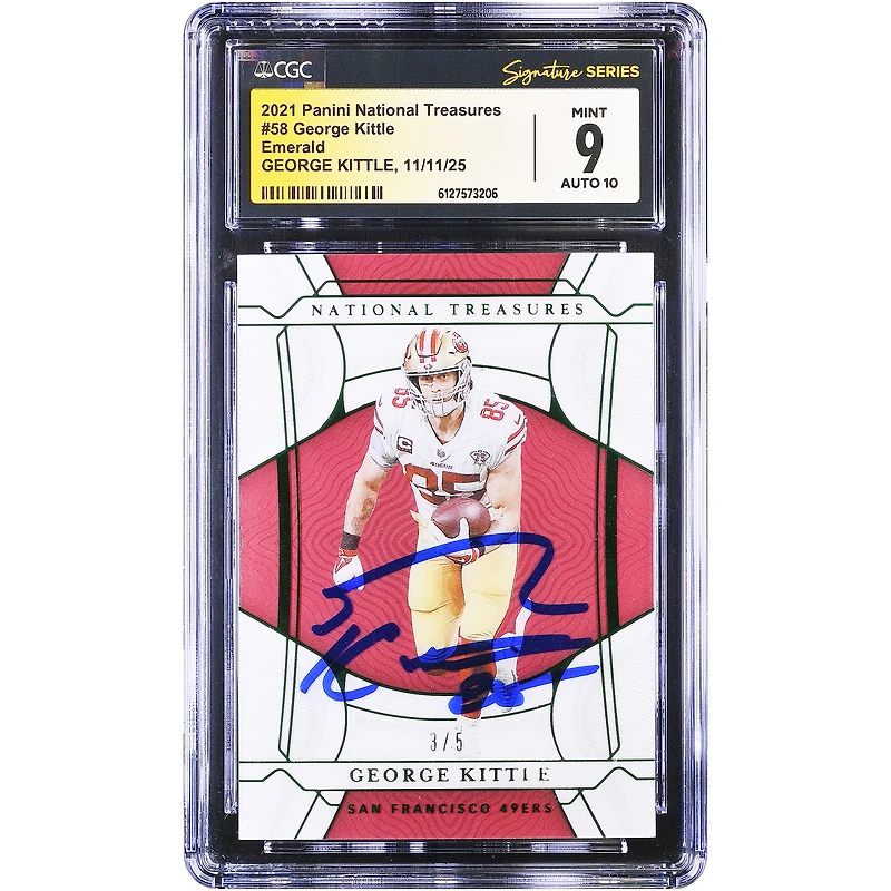 George Kittle San Francisco 49ers Autographed 2021 Panini National Treasures Emerald #58 #/5 CGC Authenticated 9/10 Card