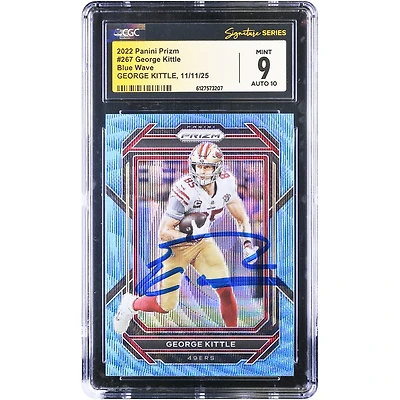 George Kittle San Francisco 49ers Autographed 2022 Panini Prizm Blue Wave #267 #/199 CGC Authenticated 9/10 Card