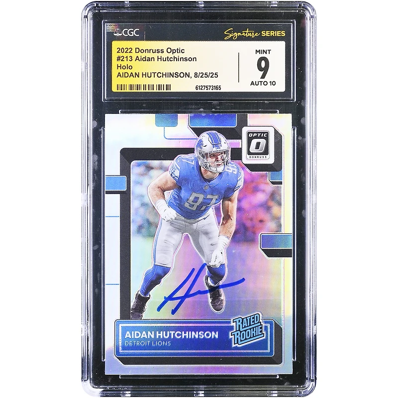 Aidan Hutchinson Detroit Lions Autographed 2022 Panini Donruss Optic Holo #213 CGC Authenticated 9/10 Rookie Card