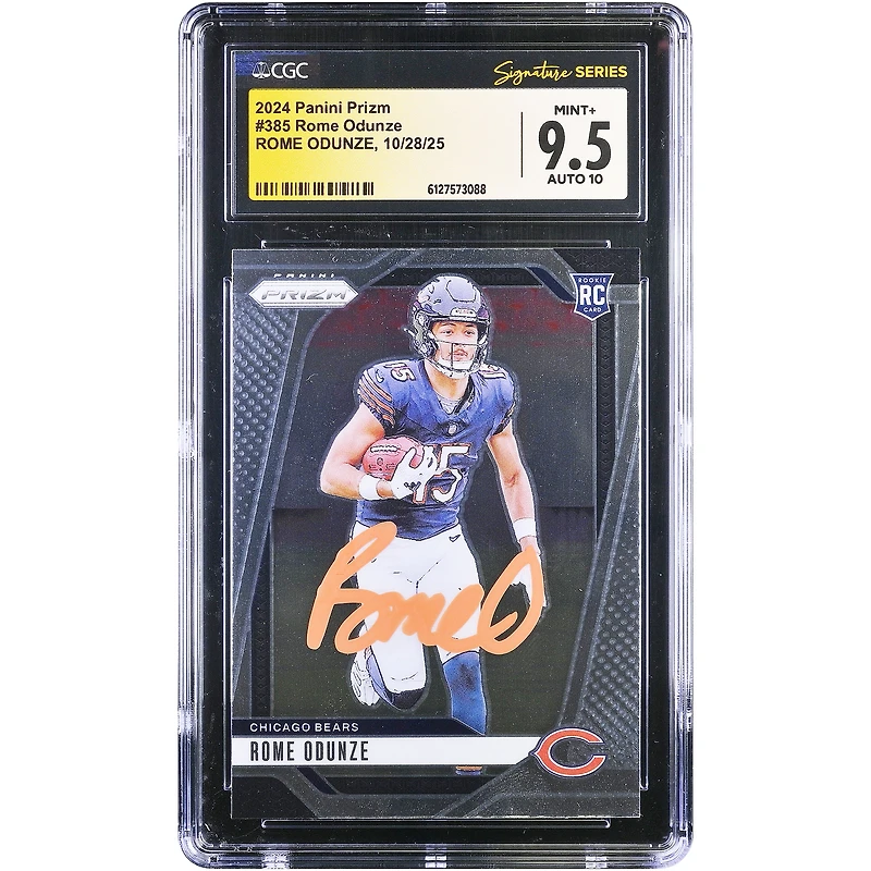 Rome Odunze Chicago Bears Autographed 2024 Panini Prizm Orange Ink #385 CGC Authenticated 9.5/10 Rookie Card