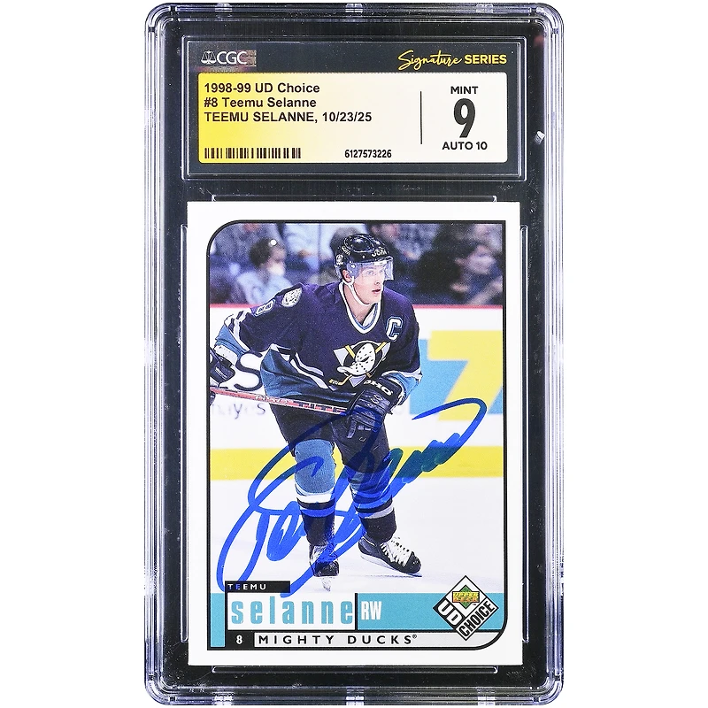 Teemu Selanne Anaheim Ducks Autographed 1998-99 Upper Deck Choice #8 CGC Authenticated 9/10 Card