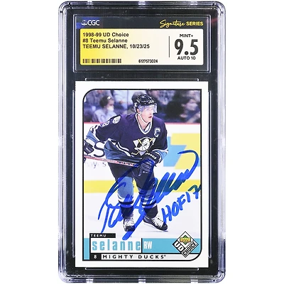 Teemu Selanne Anaheim Ducks Autographed 1998-99 Upper Deck Choice #8 CGC Authenticated 9.5/10 Card with "HOF 17" Inscription