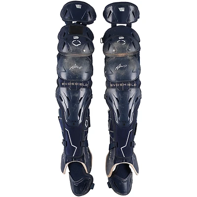 Austin Wells New York Yankees Autographed Game-Used Navy EvoShield Shin Guards vs. Milwaukee Brewers on March 30, 2025