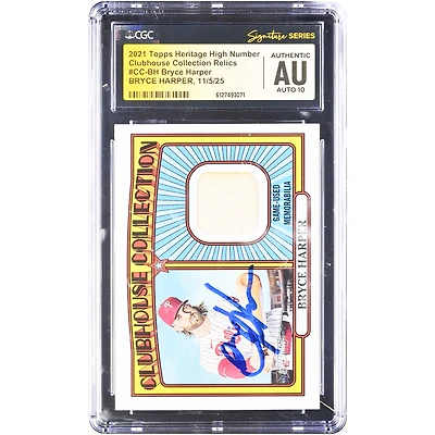 Bryce Harper Philadelphia Phillies Autographed 2021 Topps Heritage High Number Clubhouse Collection GU Relic #CC-BH CGC Authenticated Auto 10 Card