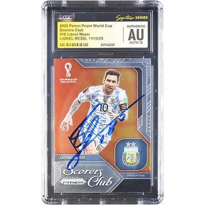Lionel Messi Argentina National Team Autographed 2022 Panini Prizm World Cup Scorers Club #10 CGC Authenticated Auto 10 Card