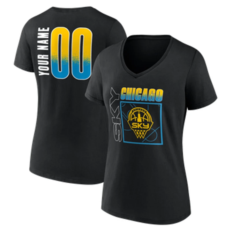 Women's Black Chicago Sky Home Court Pop Personalized Name & Number V-Neck T-Shirt