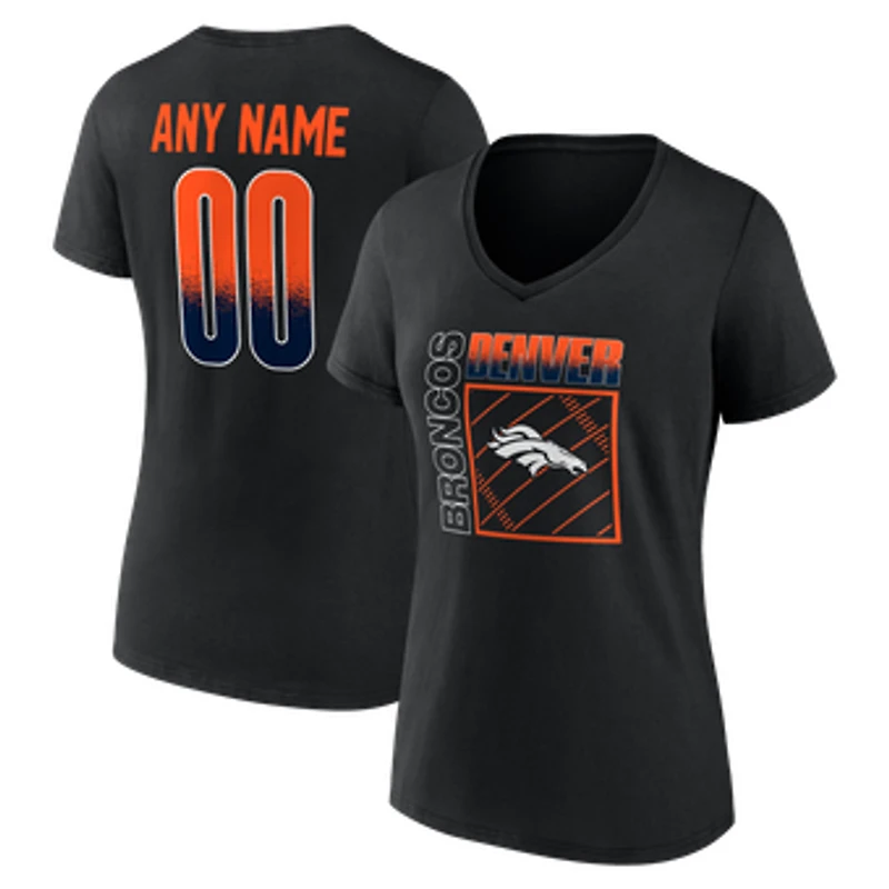 Women's Black Denver Broncos Home Field Pop Personalized Name & Number V-Neck T-Shirt