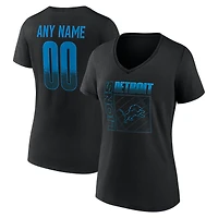 Women's Black Detroit Lions Home Field Pop Personalized Name & Number V-Neck T-Shirt