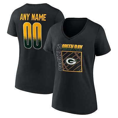 Women's Black Green Bay Packers Home Field Pop Personalized Name & Number V-Neck T-Shirt